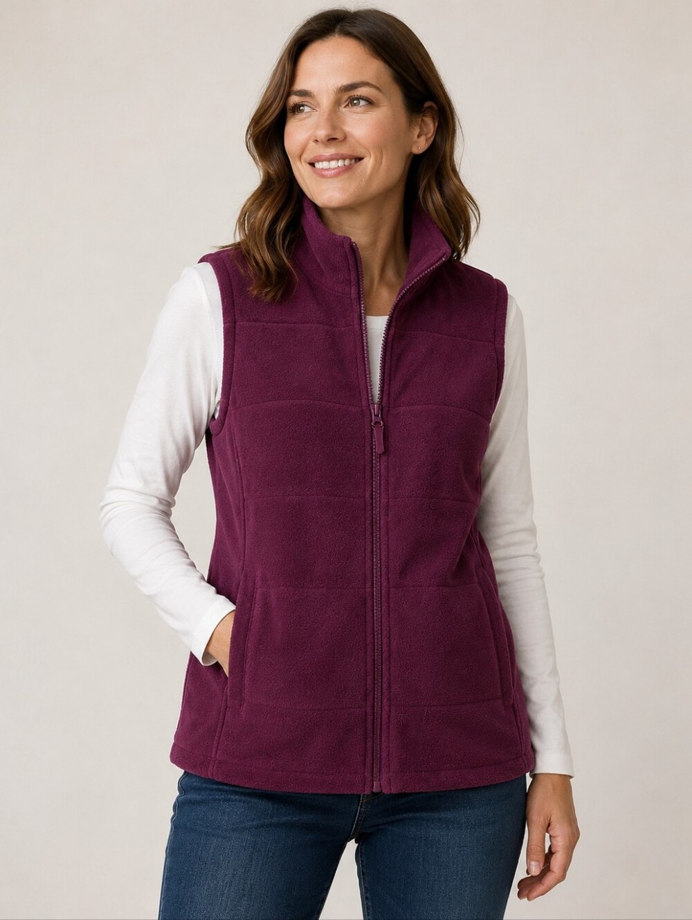 Lands' End Quilted Fleece Vest in Plum